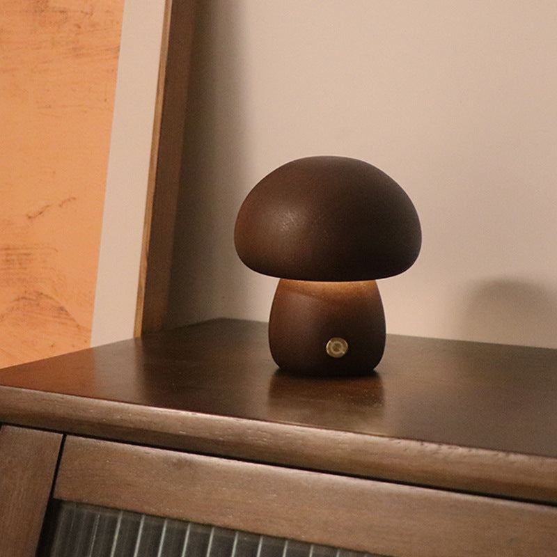 Cute Wooden Mushroom Led Night Lamp