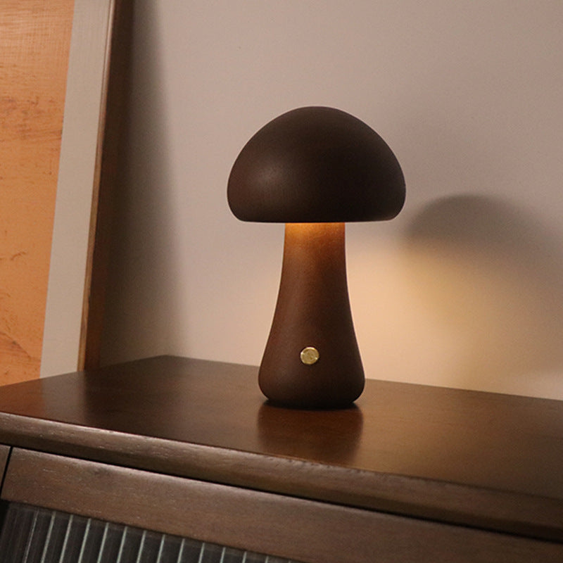 Cute Wooden Mushroom Led Night Lamp