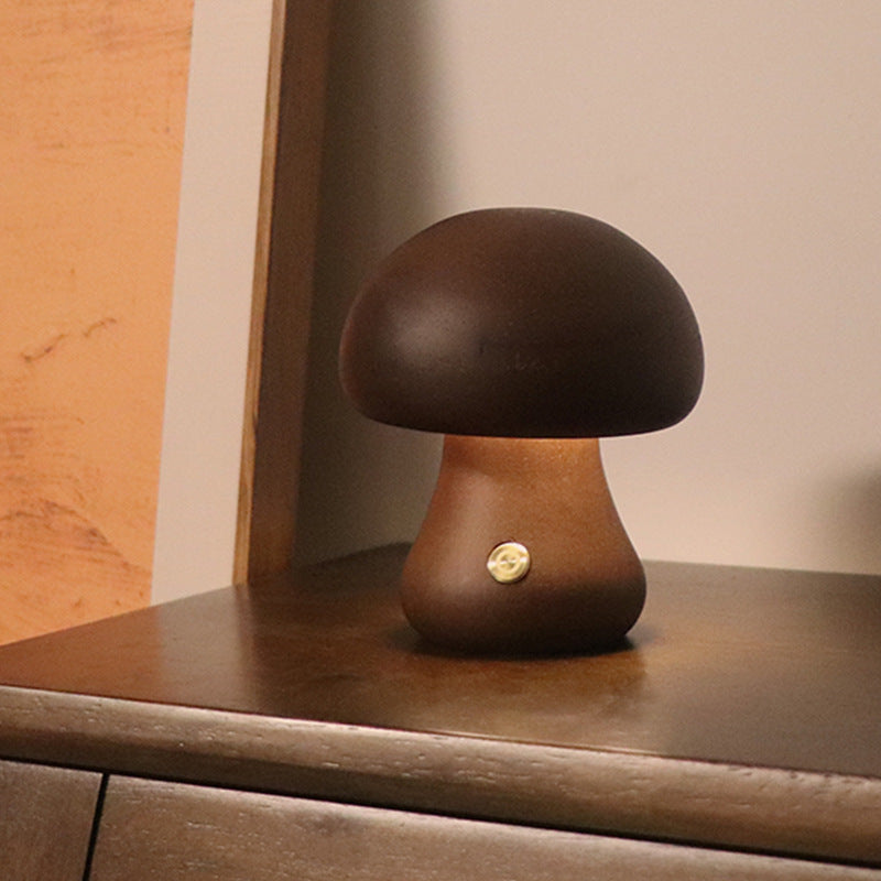 Cute Wooden Mushroom Led Night Lamp