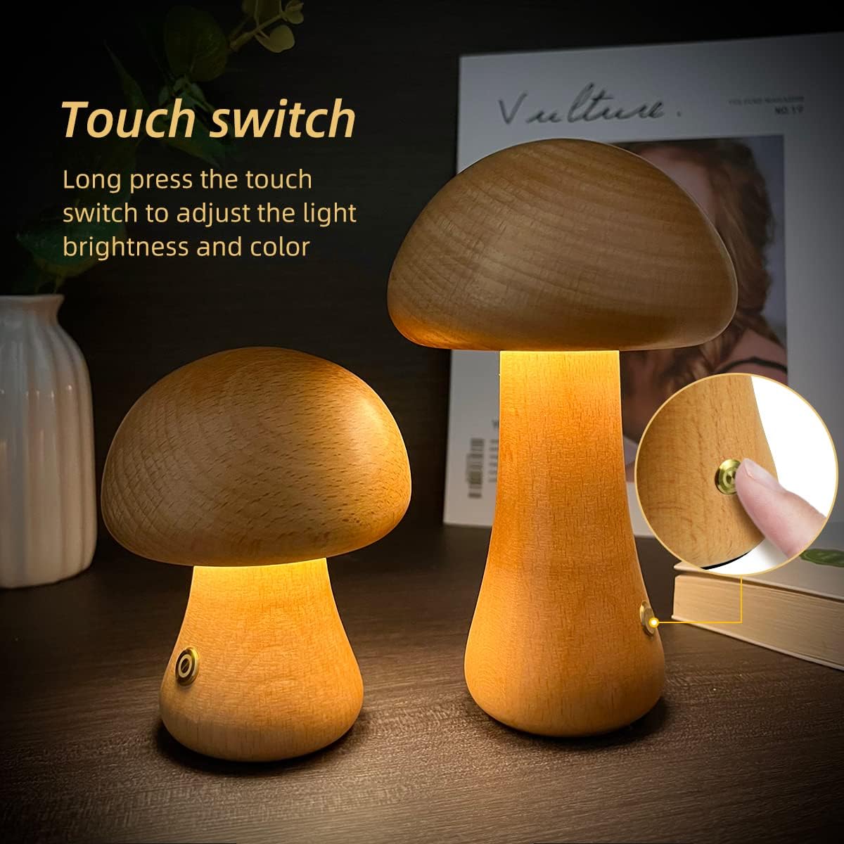 Cute Wooden Mushroom Led Night Lamp