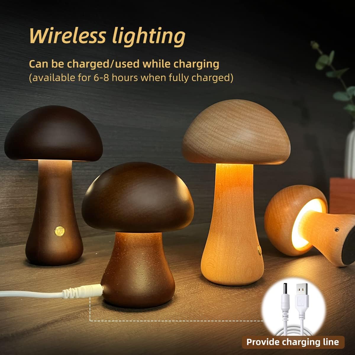 Cute Wooden Mushroom Led Night Lamp