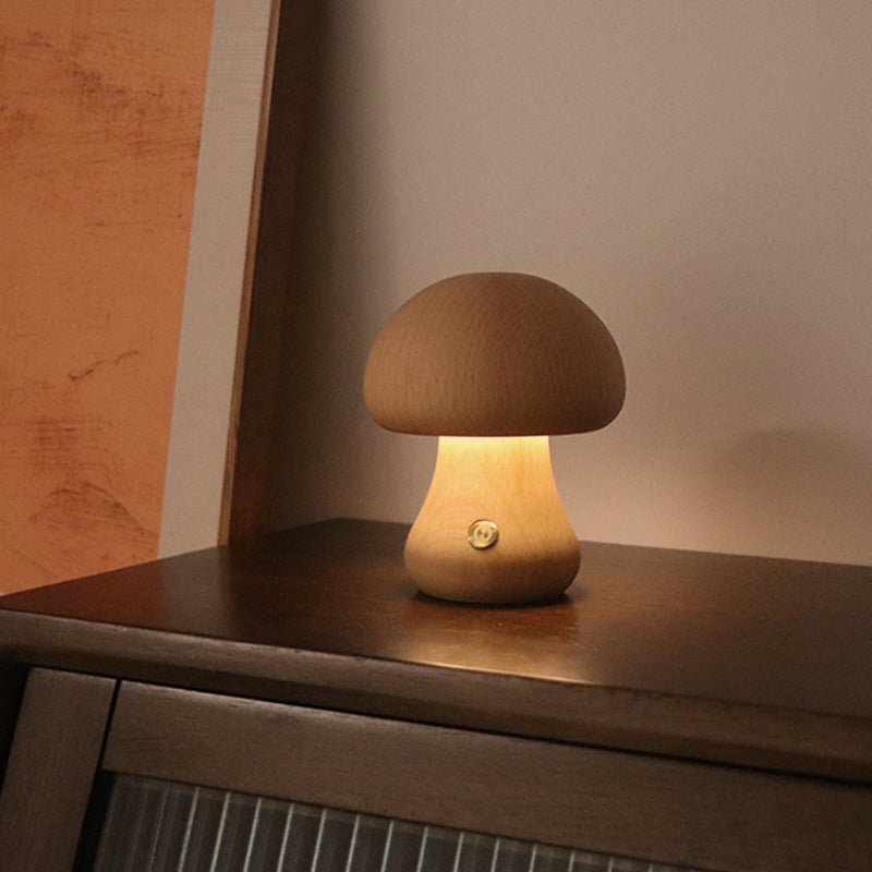 Cute Wooden Mushroom Led Night Lamp