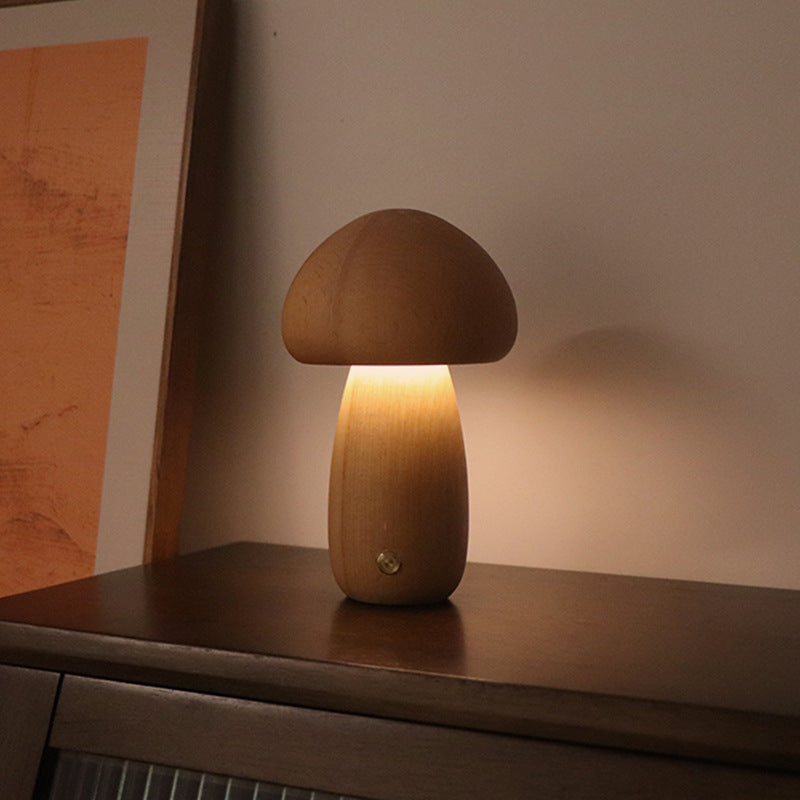 Cute Wooden Mushroom Led Night Lamp