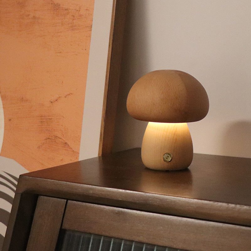 Cute Wooden Mushroom Led Night Lamp