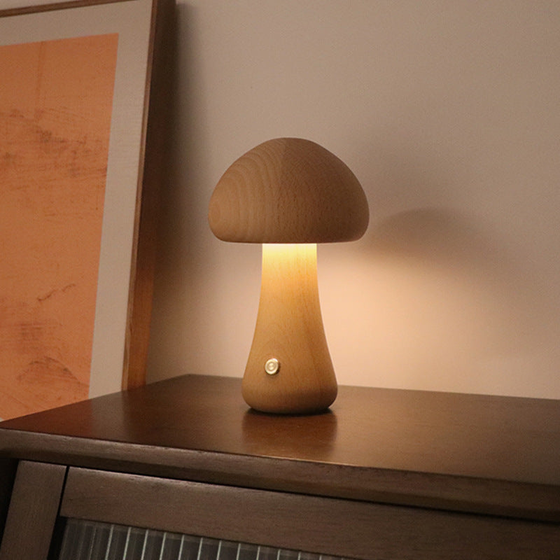 Cute Wooden Mushroom Led Night Lamp